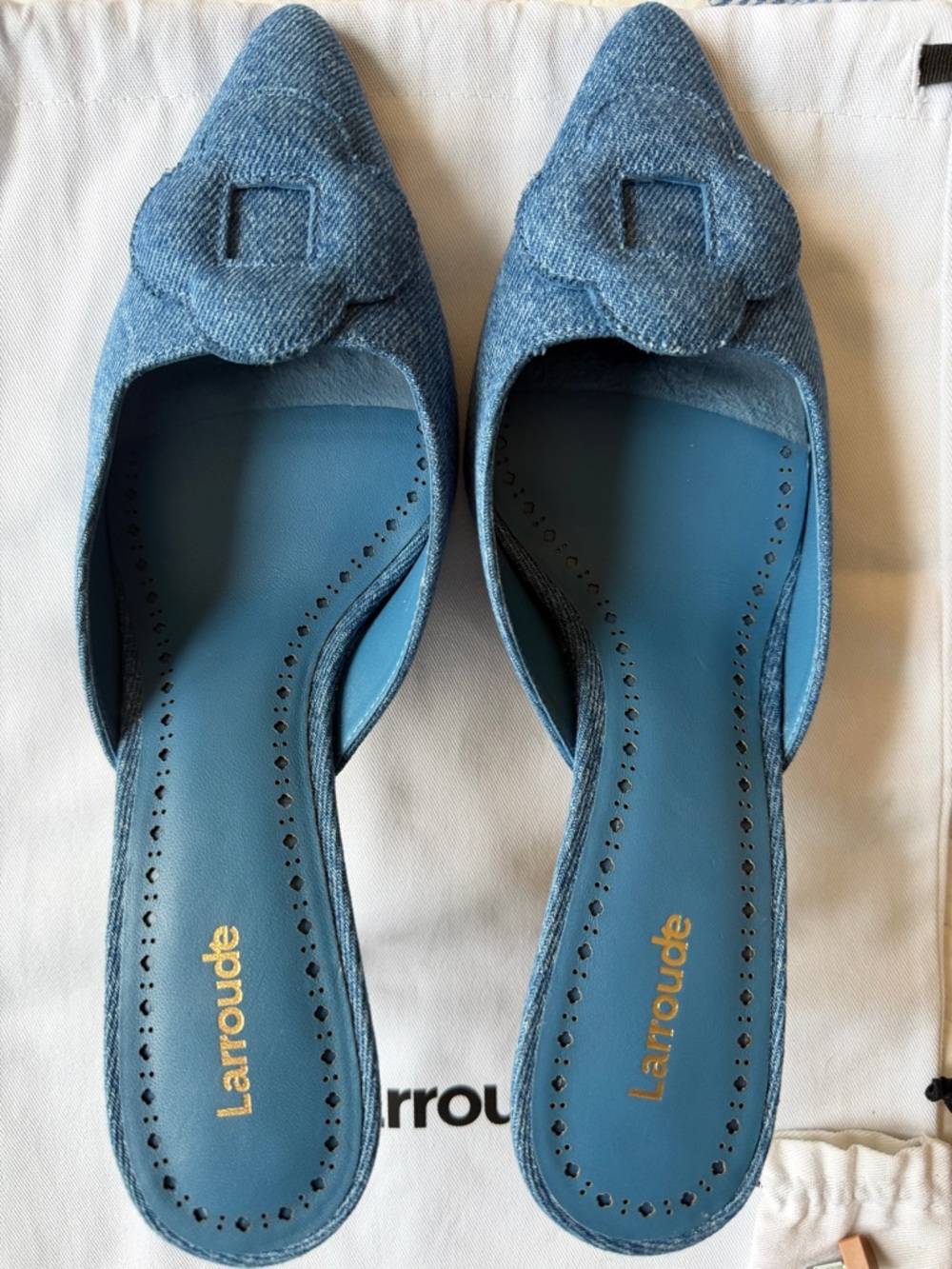 Larroude Blue Textured Pointed-Toe Mules